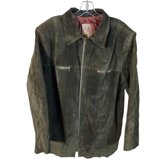AE Sport Co‎ Vintage 80's Men's Suede Zip Up Jacket Olive Green Casual Outerwear